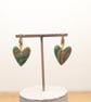Green earthy agate polymer clay earrings- gold heart  - Image 1