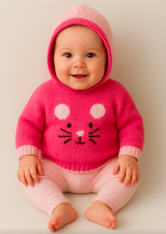 Child's Mouse Sweater Knitting Pattern, Hoodie with Mouse Knitting Pattern, Baby