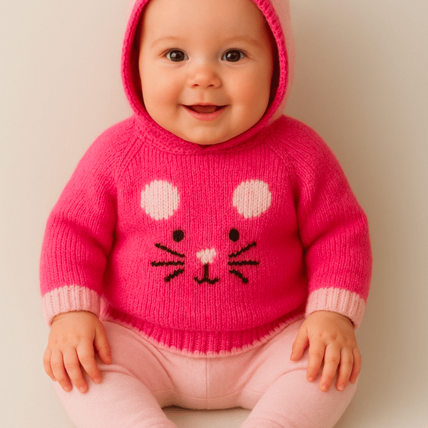 Child's Mouse Sweater Knitting Pattern, Hoodie with Mouse Knitting Pattern, Baby
