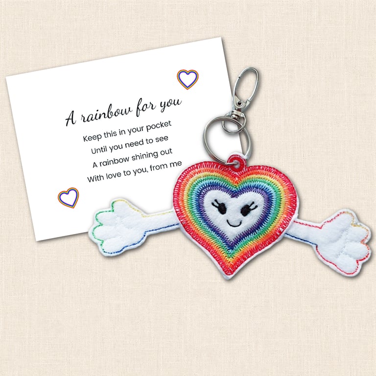 Rainbow Heart Pocket Hug - Embroidered Positive Pocket Pal