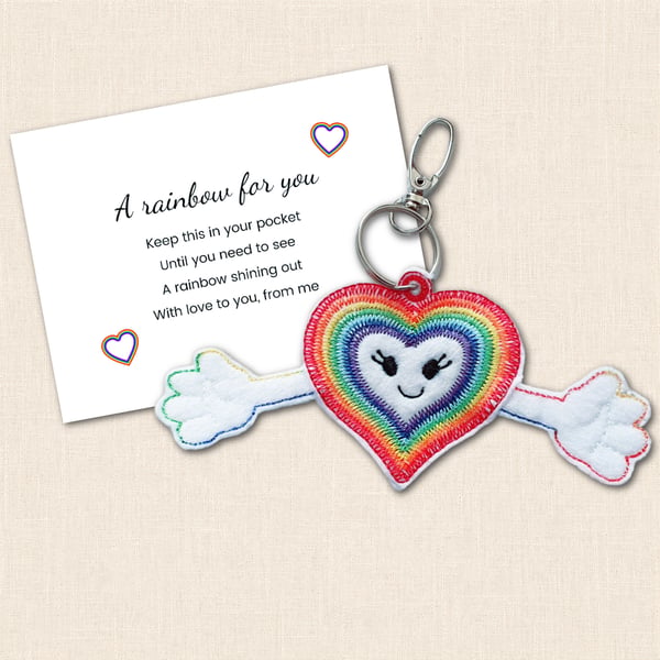 Rainbow Heart Pocket Hug - Embroidered Positive Pocket Pal