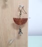 Leather and Metal Bead Dangle Drop Earrings Boho Chestnut Brown  - Image 2