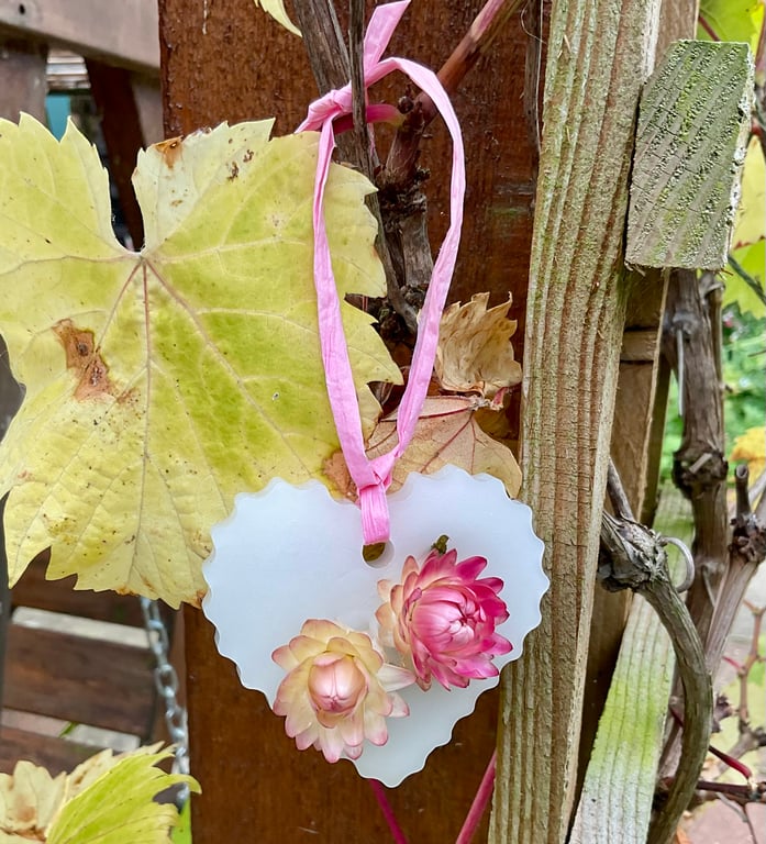 Hanging beeswax heart with Pink Helichrysum