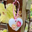 Hanging beeswax heart with Pink Helichrysum