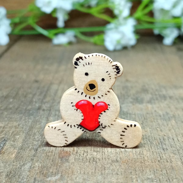 Love You Bear Brooch, Handmade Valentines Gift, Cute Teddy Pin, Unique Gift