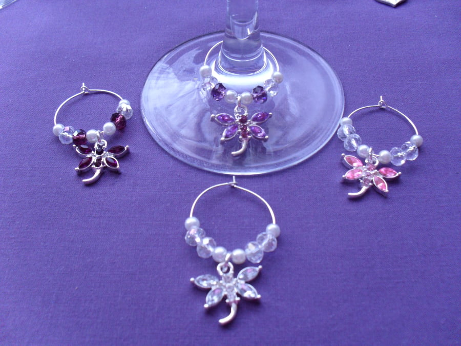 Set of 4 Dragonfly Wine glass Charms Wine 006