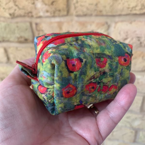 Klimt Field Of Poppies Design Fabric Quilted Mini Box Bag