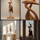 Wooden Elm heron birds  sculpture 