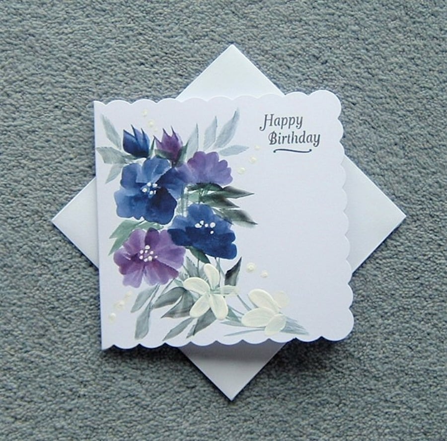 hand painted floral Birthday card ( ref F 133 )