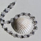 Frosted Clear Quartz & Black Hematite Gemstone Beaded Heart Necklace