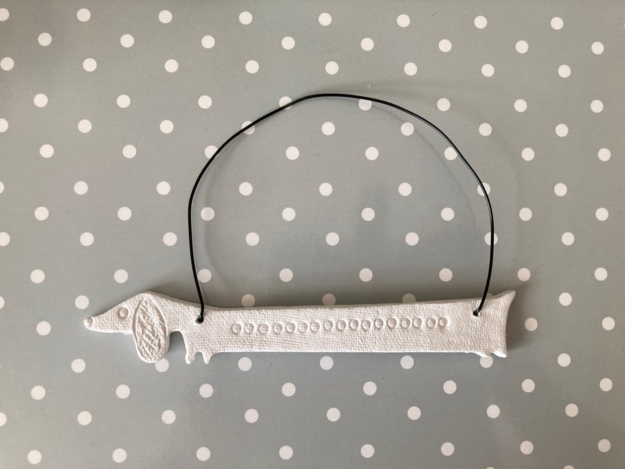 Sausage dog hanger, air dry clay dog hanger
