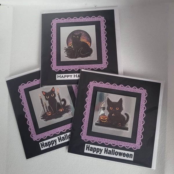 Halloween Cat card, purple