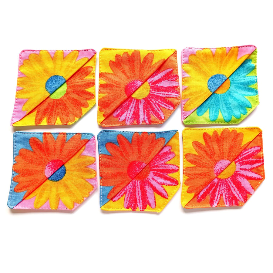 Floral Fabric Colourful Daisy print, Bookmarks, 6 book marks, Set B