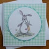 Blank Card - Rabbit with Carrots - Easter, Good Luck, Birthday, Get Well