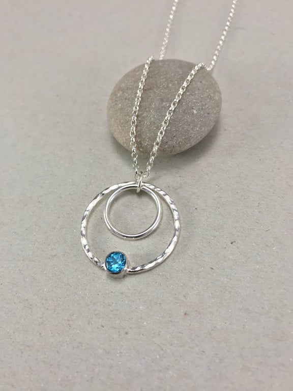 Blue Topaz Sterling Silver Circle Necklace