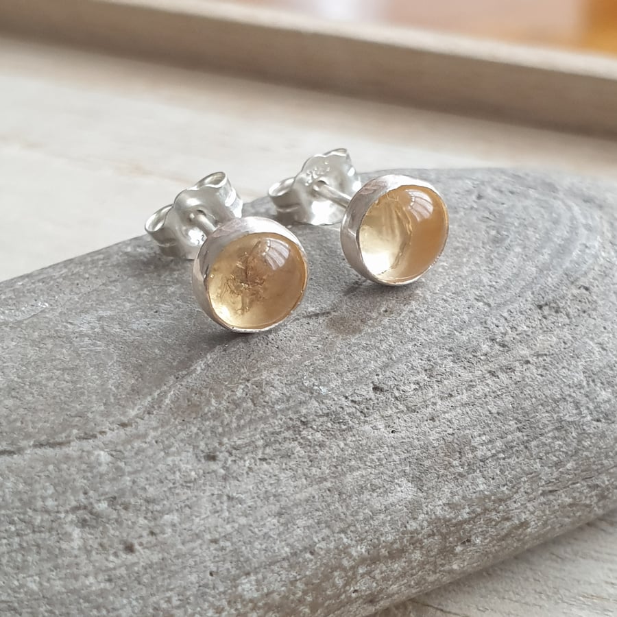 Citrine stud earrings, Sunshine jewellery, Pale yellow gemstones, November birth