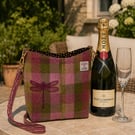 A Harris Tweed Bucket Bag with Dragonfly Embroidery