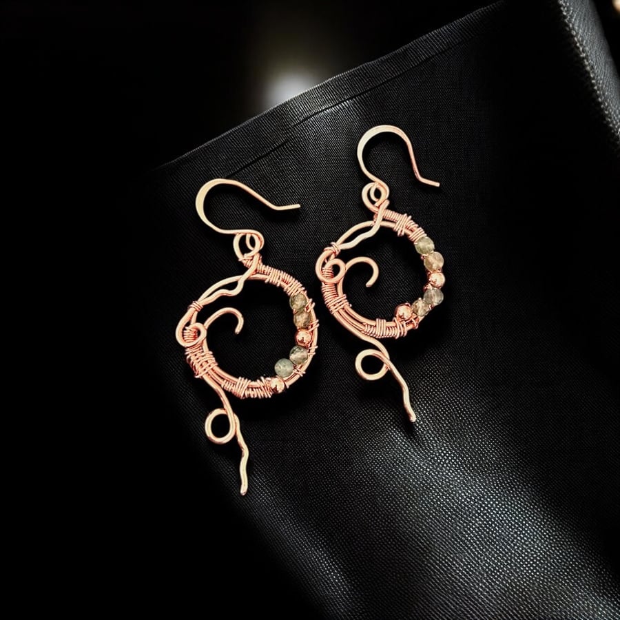 Copper Semi Precious Kyanite Earrings - Dangle, Boho