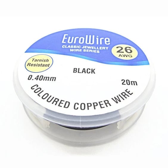 0.4mm Black Copper Wire with an Anti Tarnish Coating, 20 Metre Coil, 26 Gauge