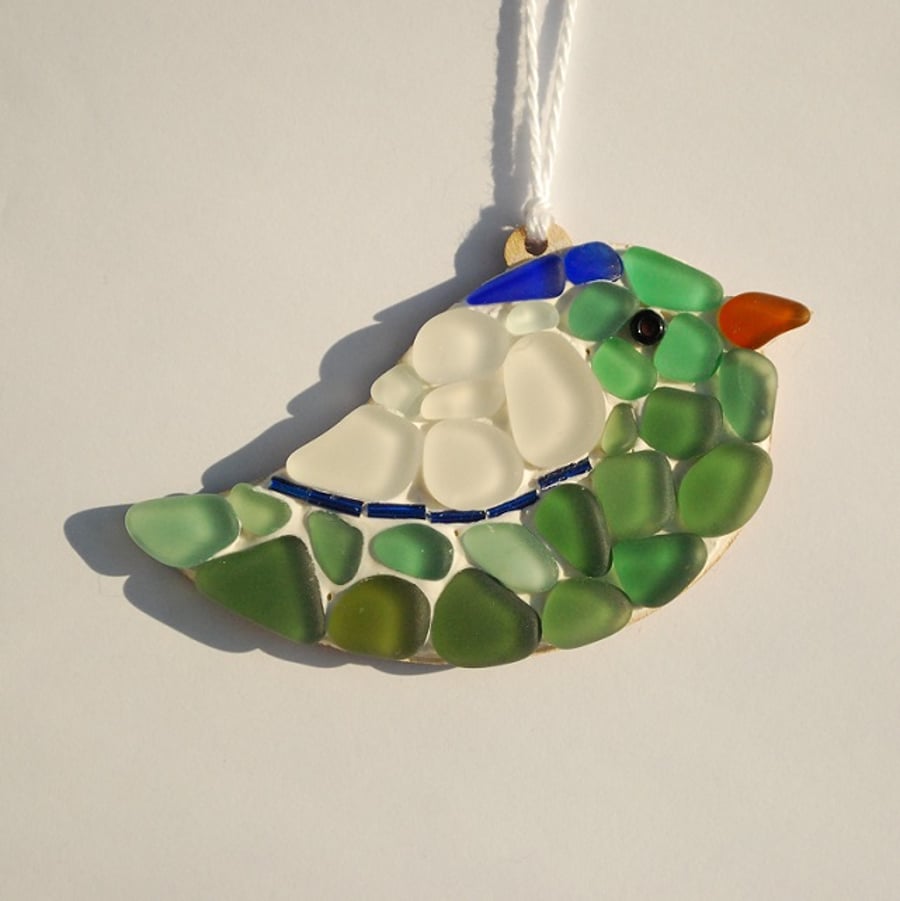 Beach glass bird mosaic hanger