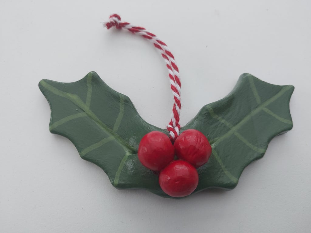 Handmade Holly with berries Traditional Christmas hanging ornament Xmas decor