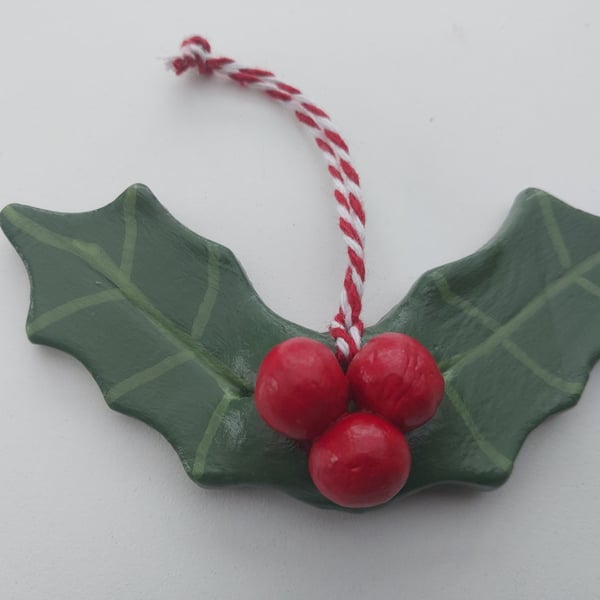 Handmade Holly with berries Traditional Christmas hanging ornament Xmas decor