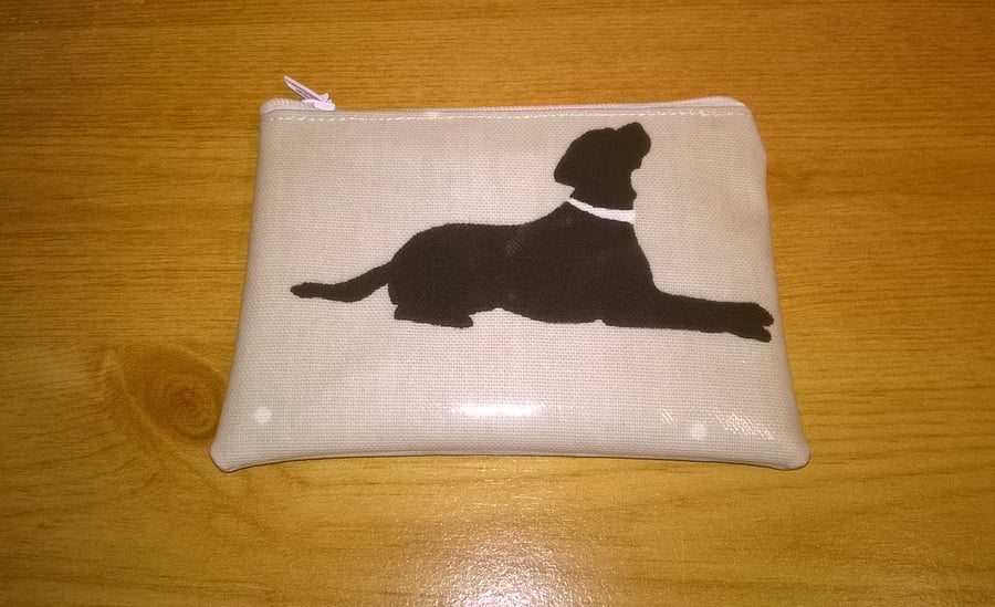 Oilcloth coin purse, dog design, Beige oilcloth, black labrador design, new