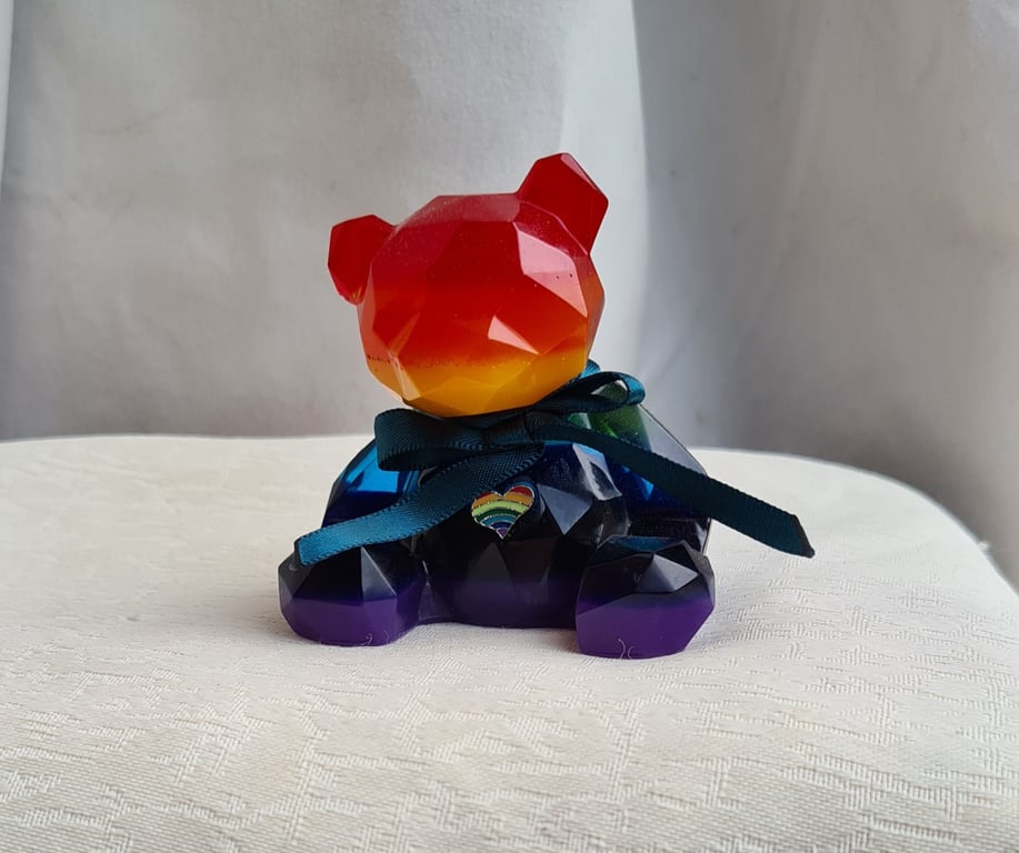 Gorgeous Rainbow Resin Art Bear Figurine