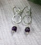 Earrings, Sterling Silver Infinity Circles and Amethyst Droppers - Image 4