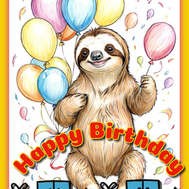 Happy Birthday Baby Sloth Card A5