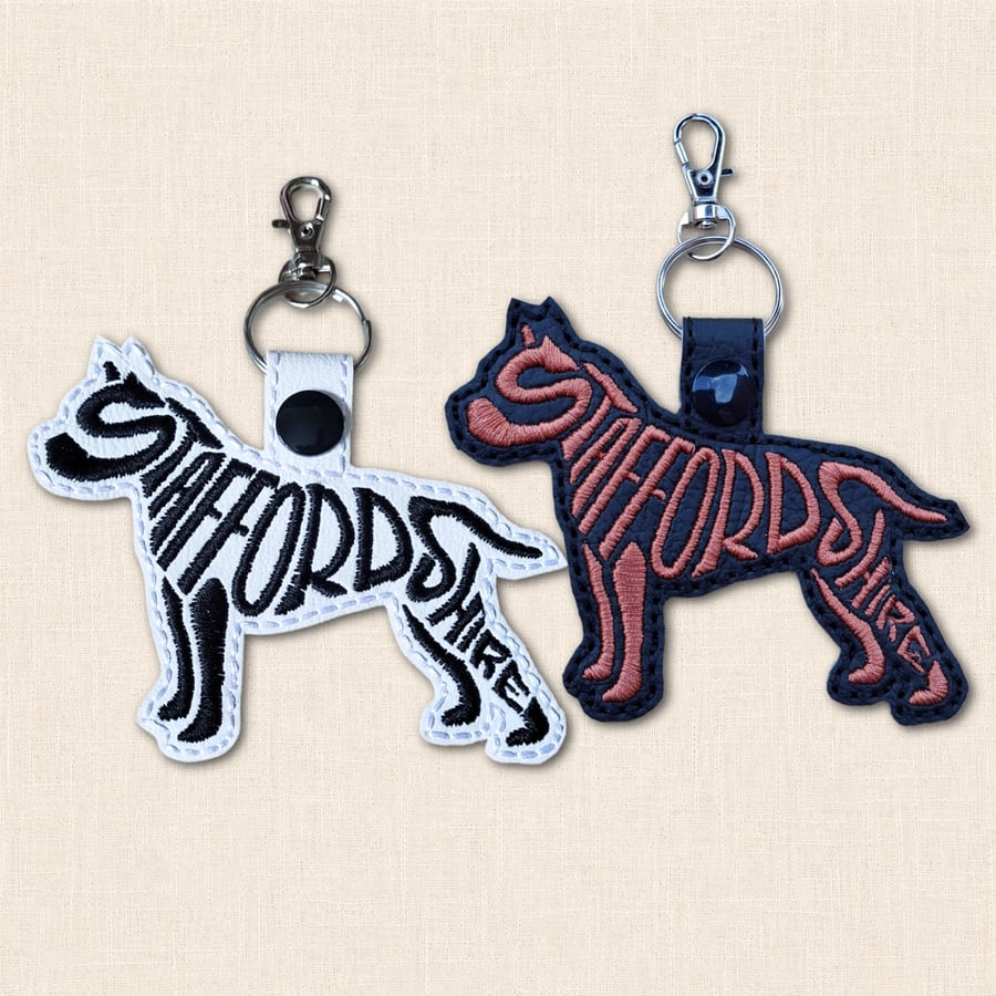 Staffordshire Bull Terrier Keyring - Dog Silhouette Word Art Accessory