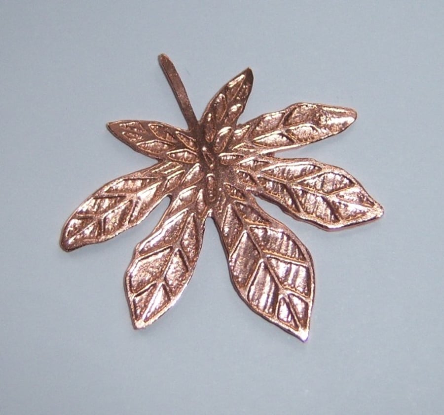 Horse chestnut leaf brooch in etched copper
