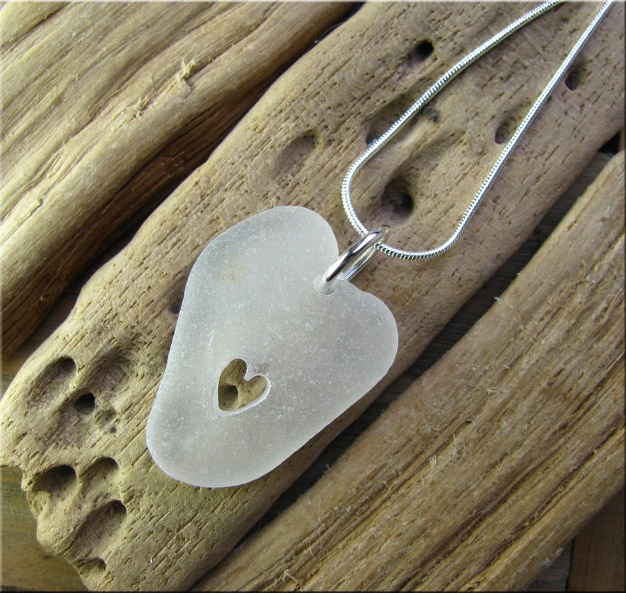Scilly Isles Sea glass large heart pendant 