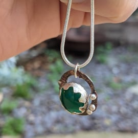 Silver and Copper Bobble Pendant With Dark Green Stone