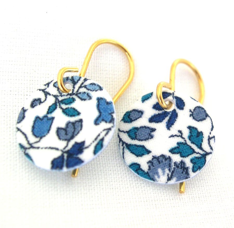 9ct gold Hardened Liberty of London Fabric Disc Earrings
