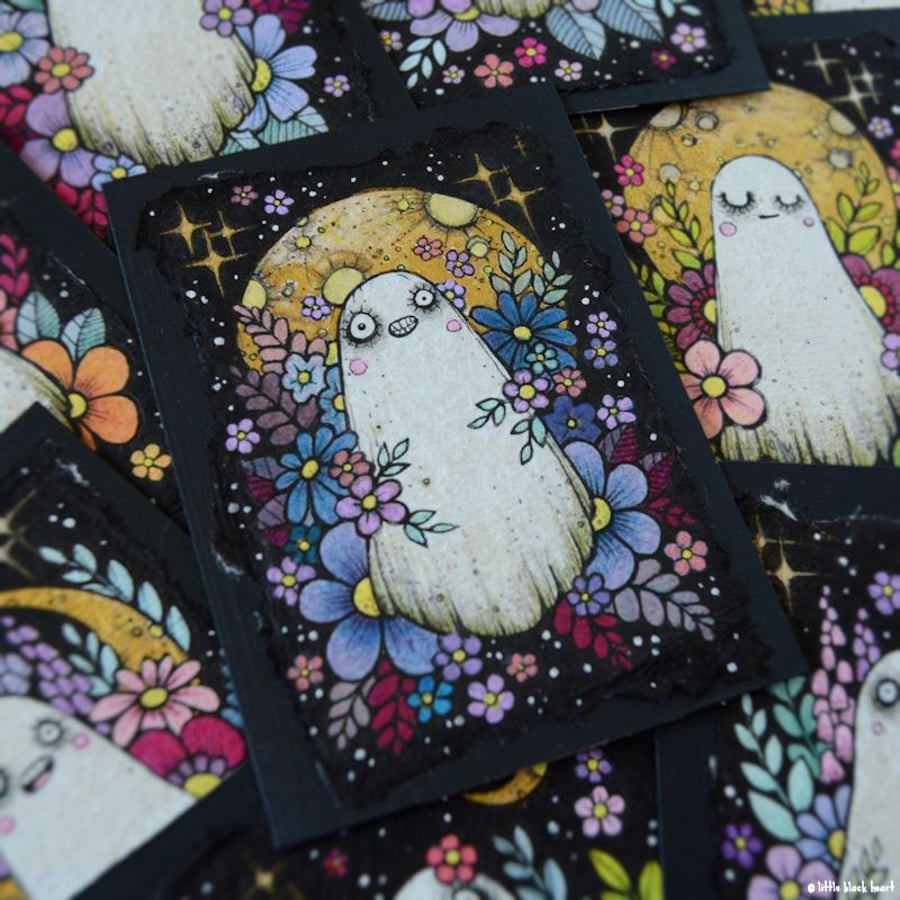 midsummer garden ghost - original aceo illustration 
