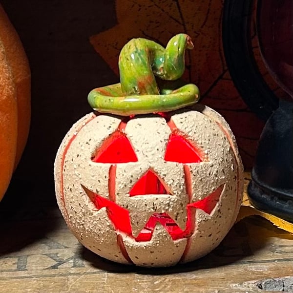Ceramic pumpkin light up decoration carved face Jack o lantern no5