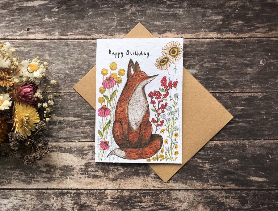 Plantable Seed Paper Birthday Card, Blank Inside, Happy Birthday card, Fox card