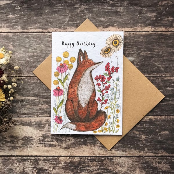Plantable Seed Paper Birthday Card, Blank Inside, Happy Birthday card, Fox card