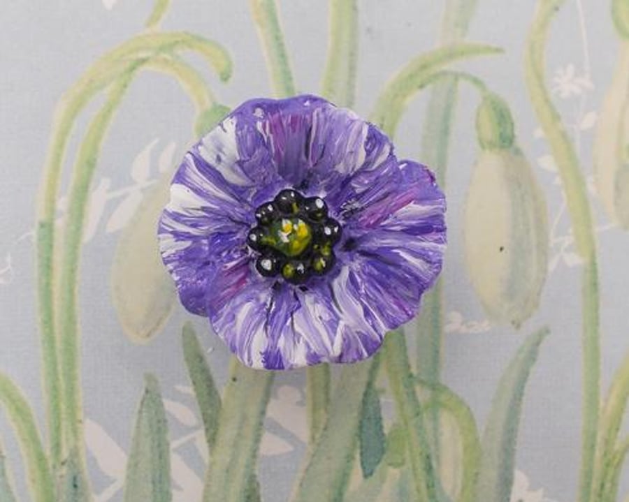 PURPLE POPPY BROOCH Animal Memorial Pin War Amimals Remembrance Pin HAND PAINTED