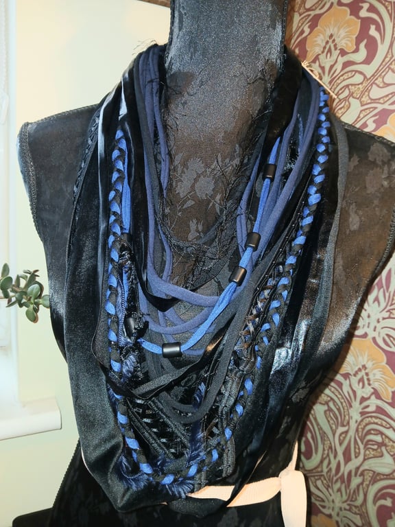 Handmade upcycled Gothic Boho loop scarf Electric