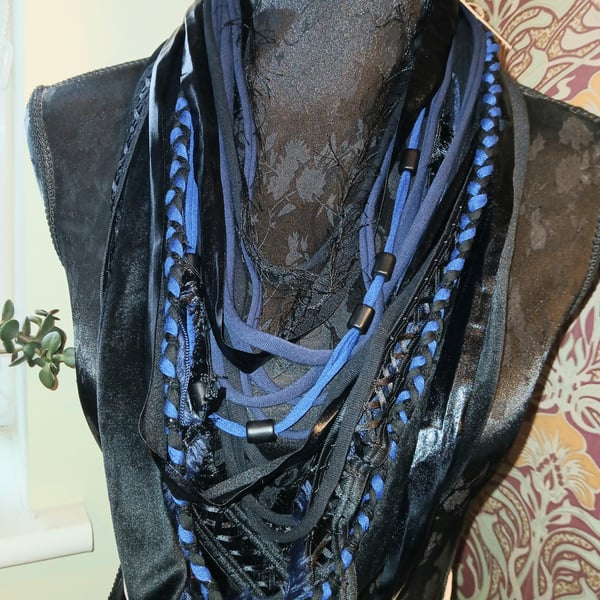 Handmade upcycled Gothic Boho loop scarf Electric