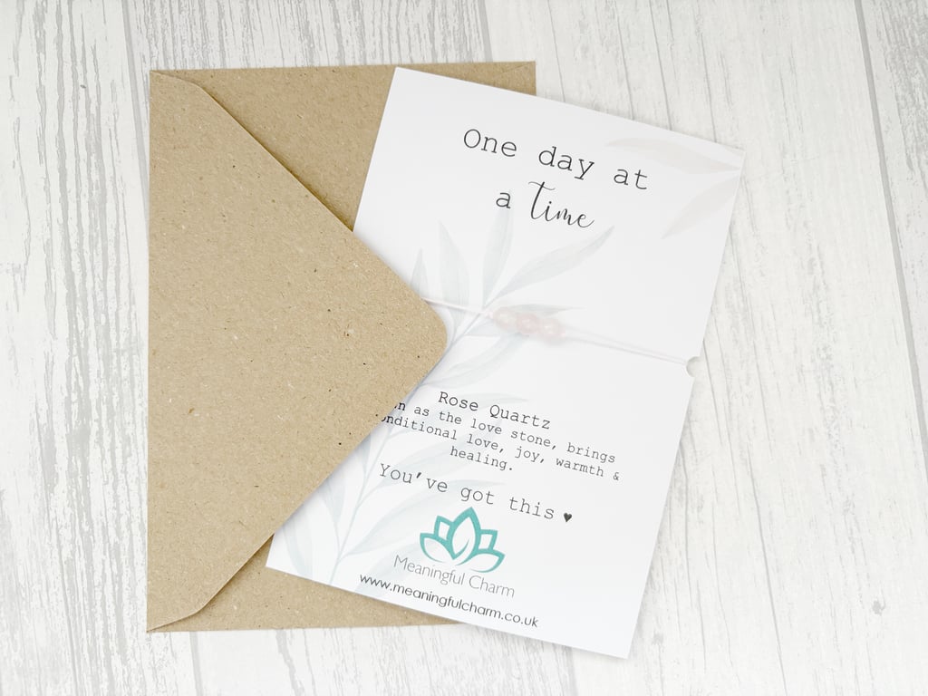 One Day at a time, Support Gift, Rose Quartz Crystal Bracelet, Thinking of you