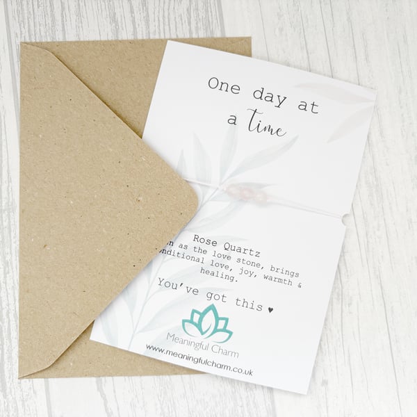 One Day at a time, Support Gift, Rose Quartz Crystal Bracelet, Thinking of you