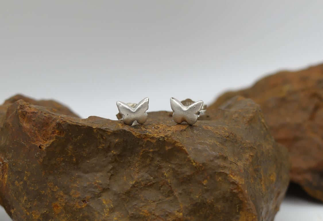 Recycled Sterling Silver Butterfly Stud Earrings.