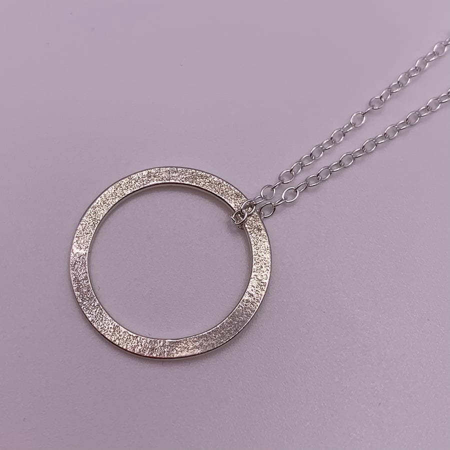 Silver Circle Large Pendant and Chain