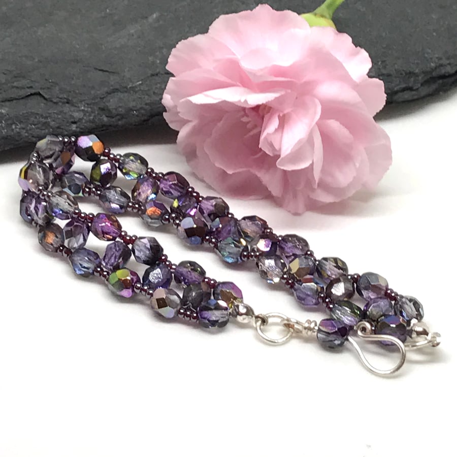 Purple Crystal Beaded Bracelet, Gift For Her