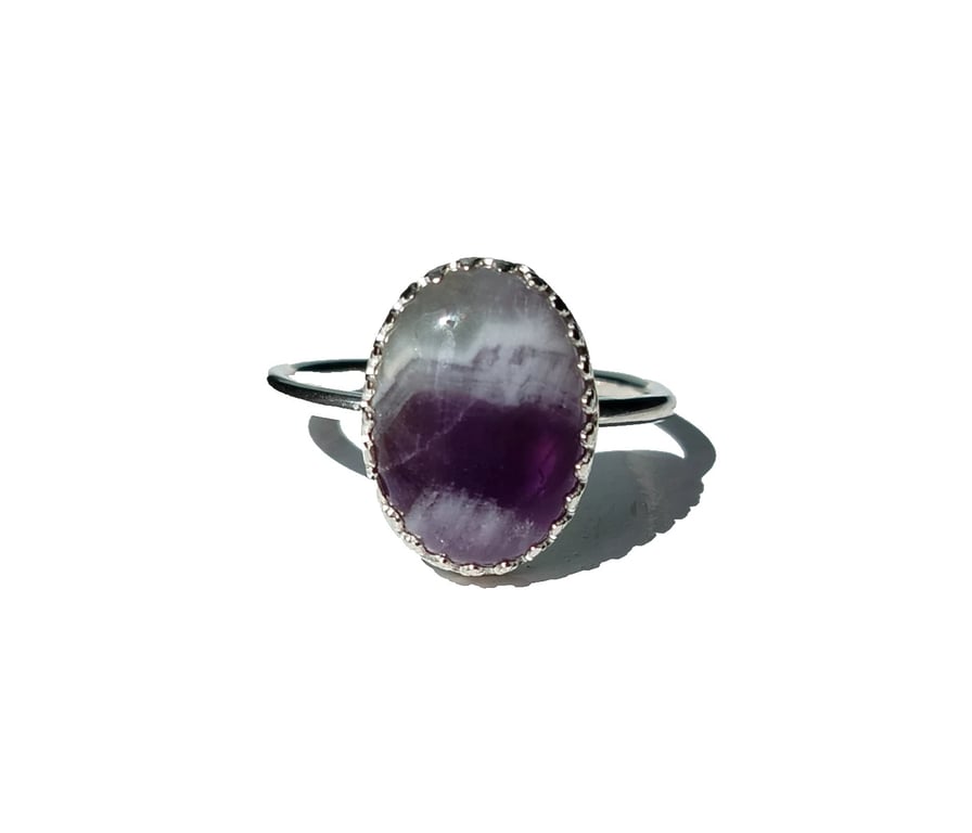 Chevron Amethyst Adjustable Ring Sterling Silver Oval Gemstone Jewellery Gift