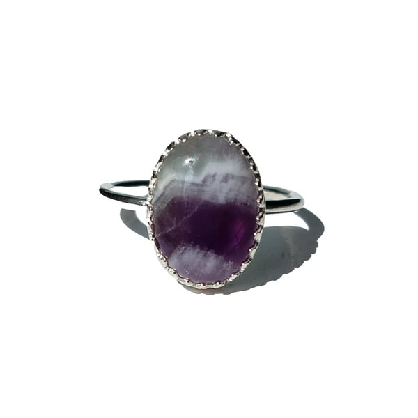 Chevron Amethyst Adjustable Ring Sterling Silver Oval Gemstone Jewellery Gift