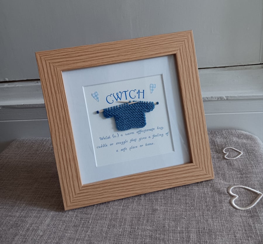 Cwtch Definition with Blue Knitted Jumper Size 22.5 x 22.5cm (9" x 9")